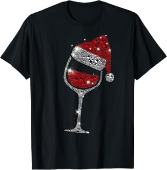 Glass of Red Wine Santa Hat Christmas For Men Women Family T-Shirt