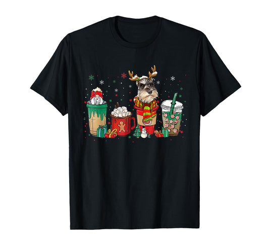 Cute Schnauzer Dog Christmas Coffee Pajamas Xmas Men Women T-Shirt