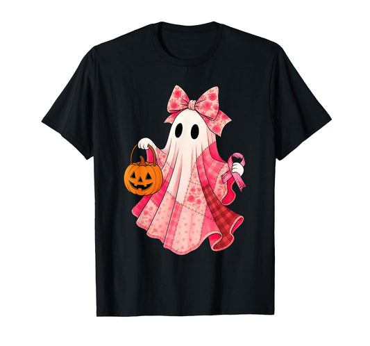 Spooky Vibes Pink Ghost Preppy Halloween Women Girls Kids T-Shirt