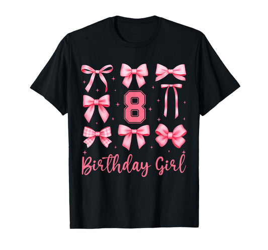 8th Birthday Girl Coquette Pink Bows 8 Year Old Birthday T-Shirt