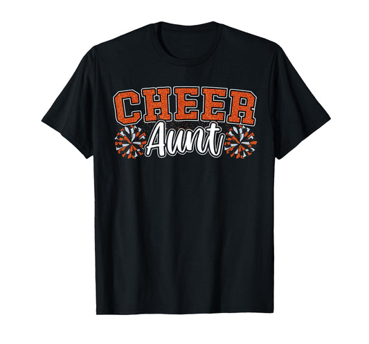 Loud Proud Cheer Aunt Team Orange Pom Poms Cheerleader Women T-Shirt