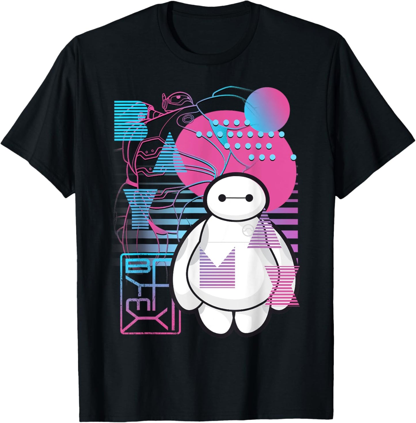 Disney Big Hero 6 Baymax Neon Blue Print Schematics T-Shirt