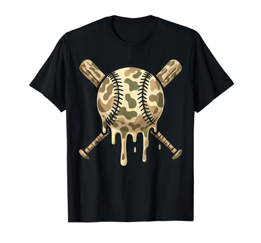 Baseball Drip Camo Baseball Bats Boys Sports Cool Game Day T-Shirt