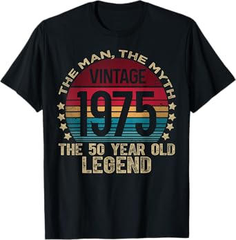 Vintage Legend Birthday Shirts For Men 2025 HH 50 Year Old Gifts Vintage 1975 Limited Edition Unisex-Adult Black T-Shirt Small Short Sleeve Cotton, Polyester 50th Birthday T-Shirt