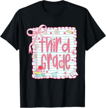 Girls Third Grade Coquette Bow Pink Preppy Back to School T-Shirt