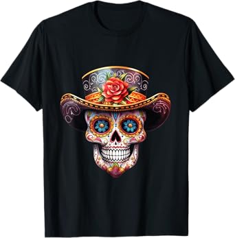 Sugar Skull Black White Image Day Dead Dios De Los Muertos T-Shirt