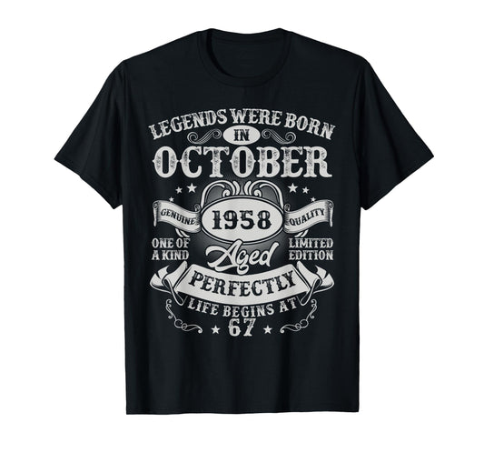 Legends Were Born in October 1958 Vintage 67th Birthday Men T-Shirt