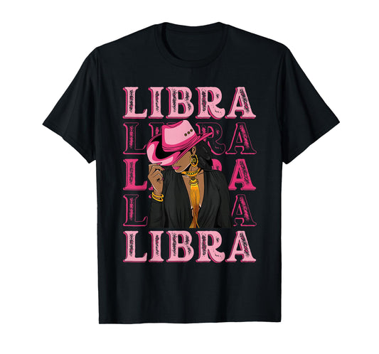 Libra Western Black Cowgirl African American Zodiac T-Shirt