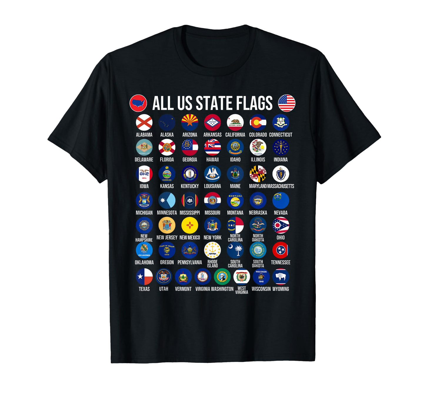 Flags of the U.S. States 50 Flags American Geography T-Shirt
