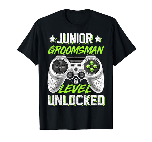Gamer Junior Groomsman Level Unlocked Video Gaming Wedding T-Shirt