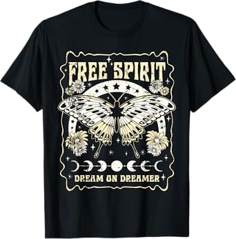 Vintage Retro Free Spirit Dream on Dreamer Butterfly T-Shirt