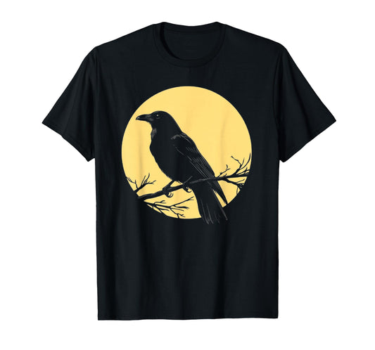 Beautiful Black Crow Raven Bird Silhouette Omens Midnight T-Shirt