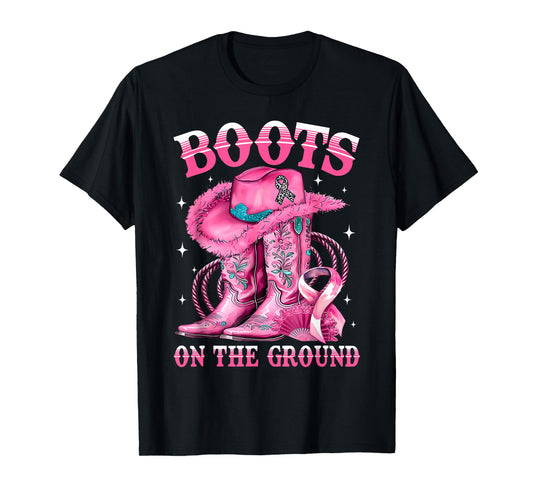 Boots On The Ground Cowgirl Western Breast Cancer Awareness T-Shirt