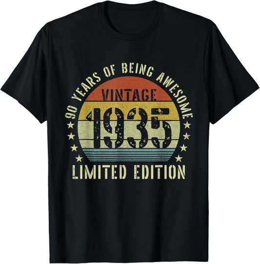 Vintage 1935 90th Birthday Gifts 90 Year Old Women Men T-Shirt