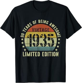 Vintage 1935 90th Birthday Gifts 90 Year Old Women Men T-Shirt