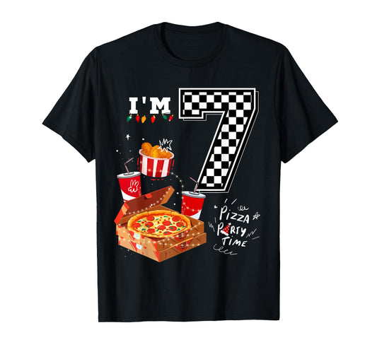 Funny Pizza Lover 7th Birthday Crew for 7 Years Old Boys T-Shirt