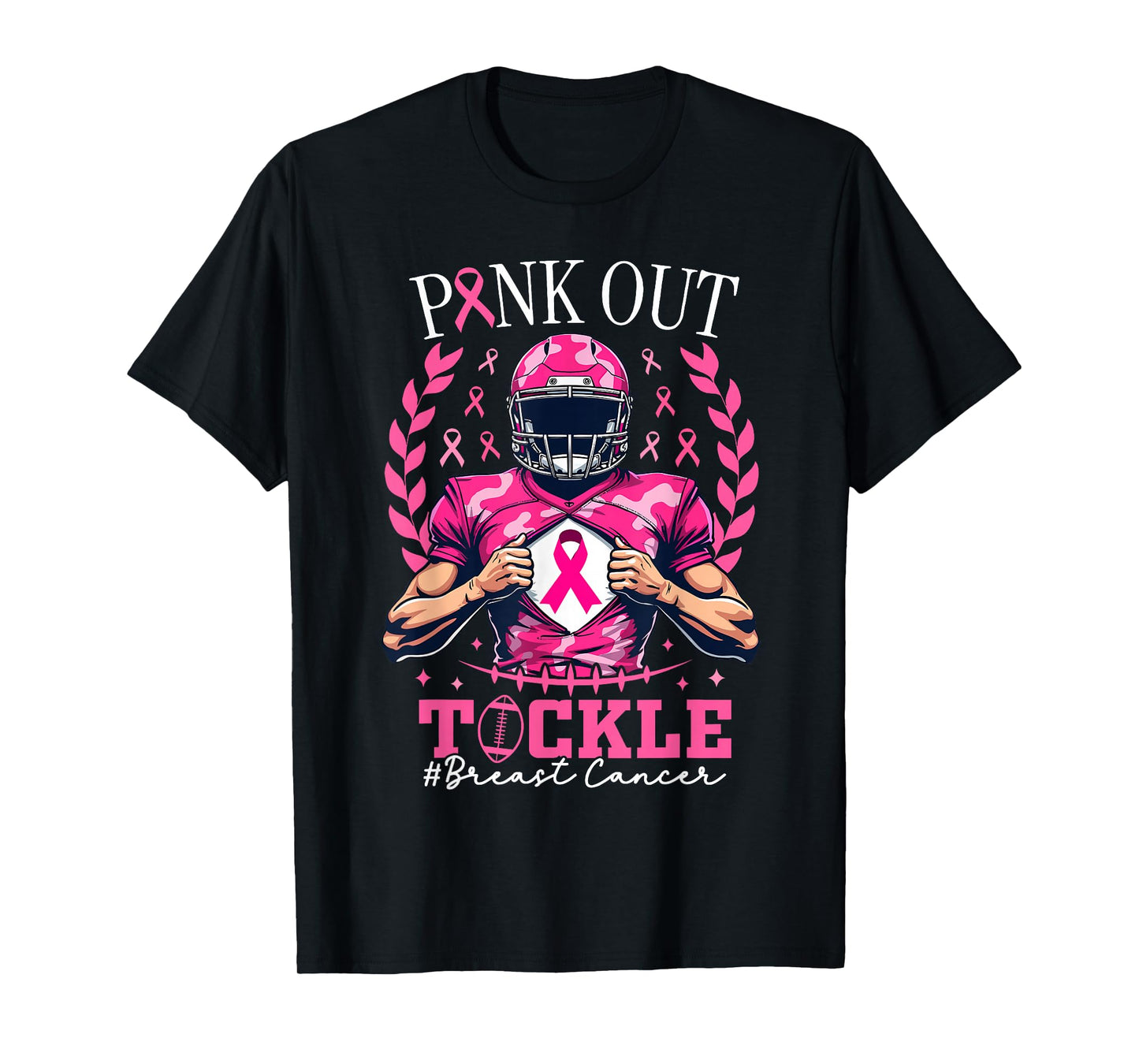 Pink Out Tackle American Football Breast Cancer Awareness T-Shirt
