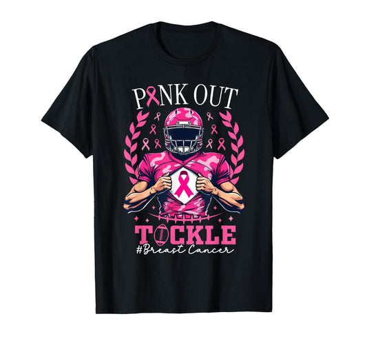 Pink Out Tackle American Football Breast Cancer Awareness T-Shirt