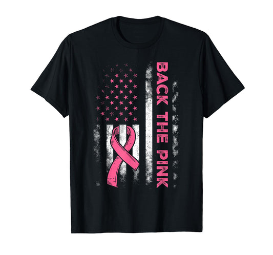 Back The Pink Us Flag Breast Cancer Awareness Women Men Kids T-Shirt