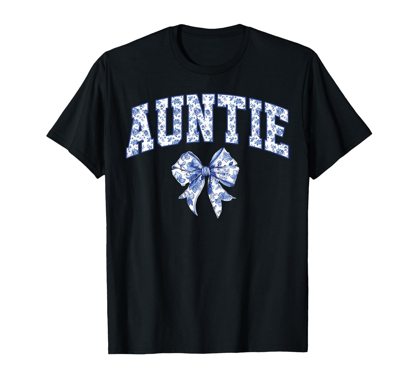 Auntie Coquette Toile Blue Bow Floral Family Matching T-Shirt