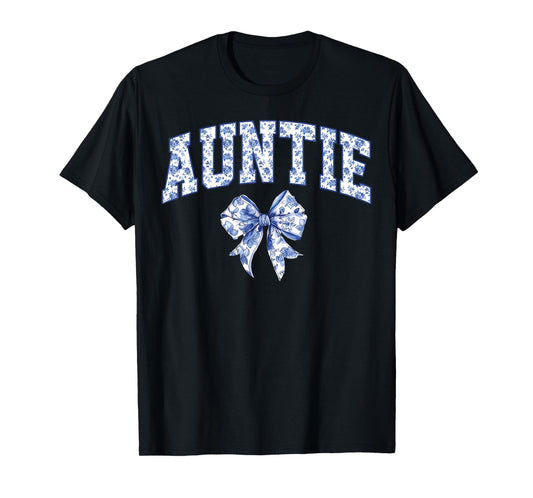 Auntie Coquette Toile Blue Bow Floral Family Matching T-Shirt