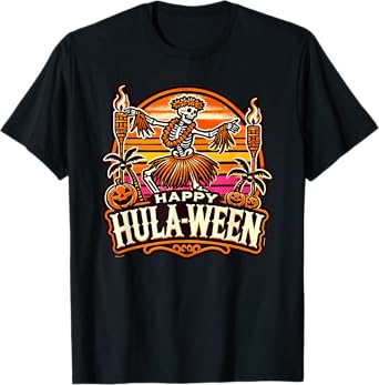 Happy Hulaween Spooky Halloween Island Skeleton Hula Dancer T-Shirt
