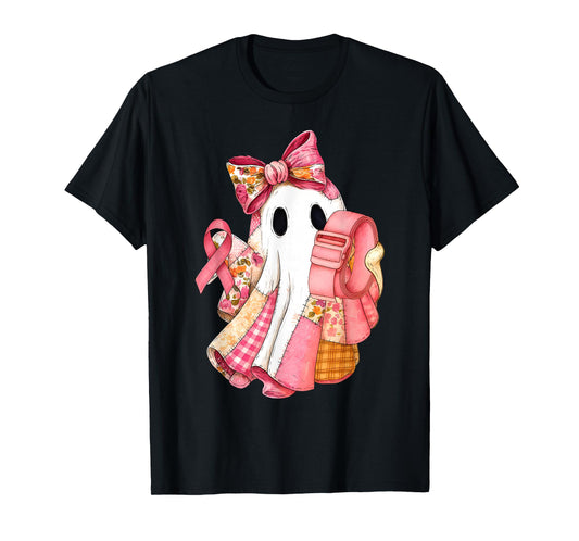 Physical Therapy Breast Cancer Pink Ribbon Ghost Halloween T-Shirt