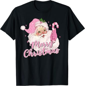 Merry Christmas Pink Santa Claus Vintage Retro Xmas Holiday T-Shirt
