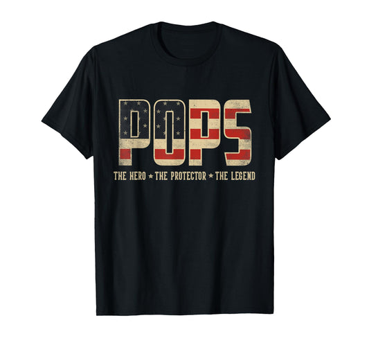 Pops Protector Hero Legend USA Flag Pops Father's Day T-Shirt