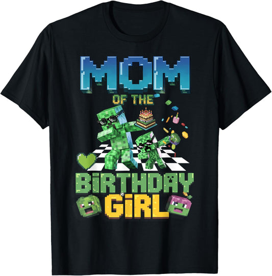Mom of the Birthday Girl Funny Video Game Pixel Girl T-Shirt
