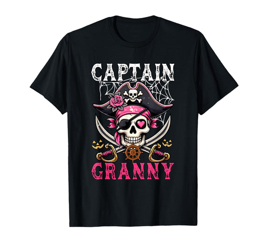 Captain Granny Halloween Skull As Pirate Floral Cute Women T-Shirt
