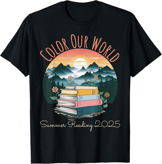 Color Our World Summer Reading 2025 Cute Book Wildflowers T-Shirt