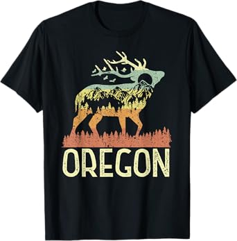 Oregon Retro Mountain Vintage Elk Hiking Men Women Kids Gift T-Shirt