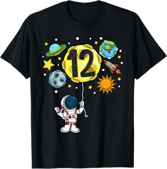 12 Years Old Astronaut 12th Birthday Boy Girl Space Lover T-Shirt