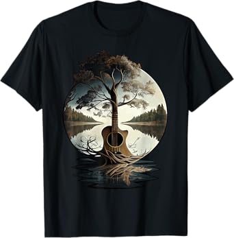 Acoustic Guitar Tree By The Lake Guitarist T-Shirt