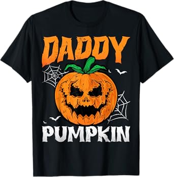 Daddy Pumpkin Spooky Ghost Horror Halloween Costume Dad T-Shirt