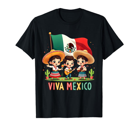 Viva Mexico Girl Boy Maracas Guitar Mexican Independence Day T-Shirt