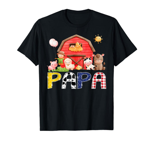 Papa Red Farm Cow Birthday Boy Party Matching Family T-Shirt