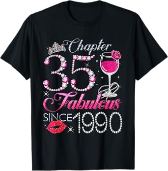 Chapter 35 Fabulous Since 1990 35th Birthday Queen Diamond T-Shirt