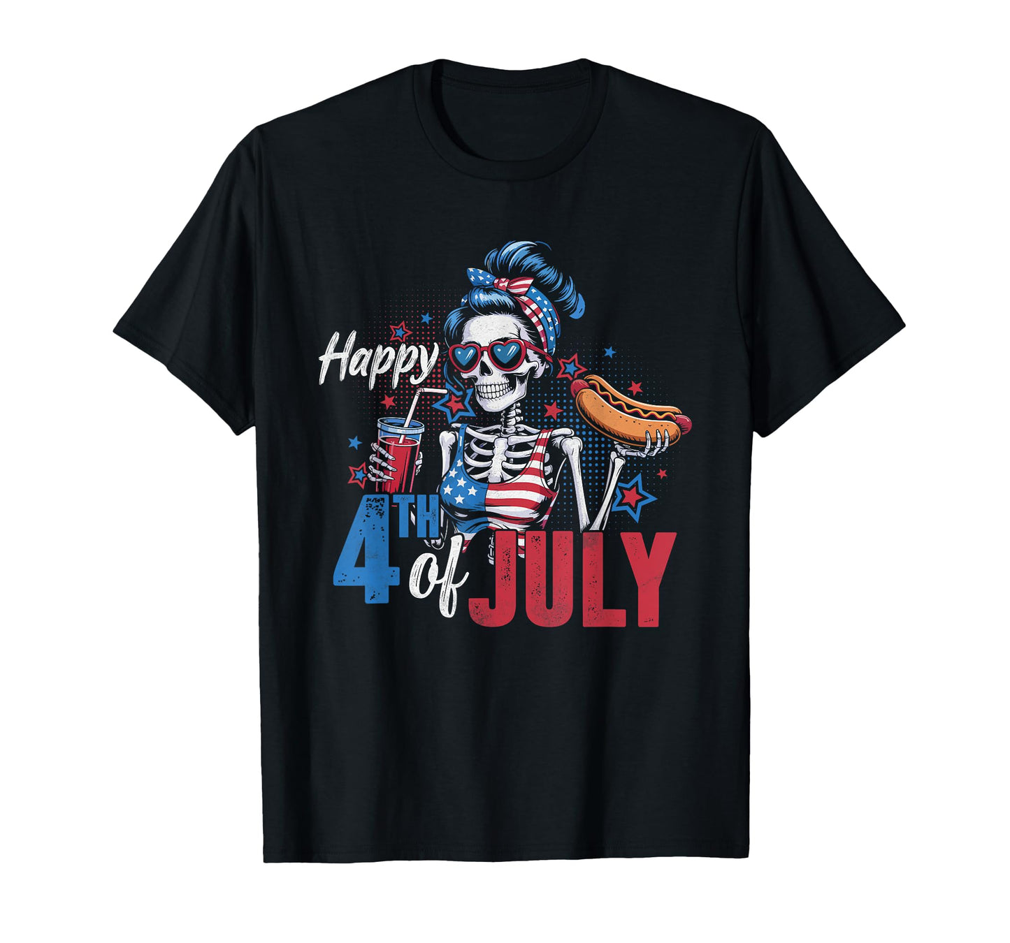 Happy 4th of July Funny Skeleton Hotdog US Flag Men Women T-Shirt