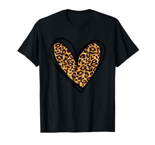 Love Cheetah Leopard Print Heart Valentines Day Girls Women T-Shirt