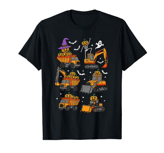 Construction Trucks Excavator Spooky Halloween Toddler Kids T-Shirt