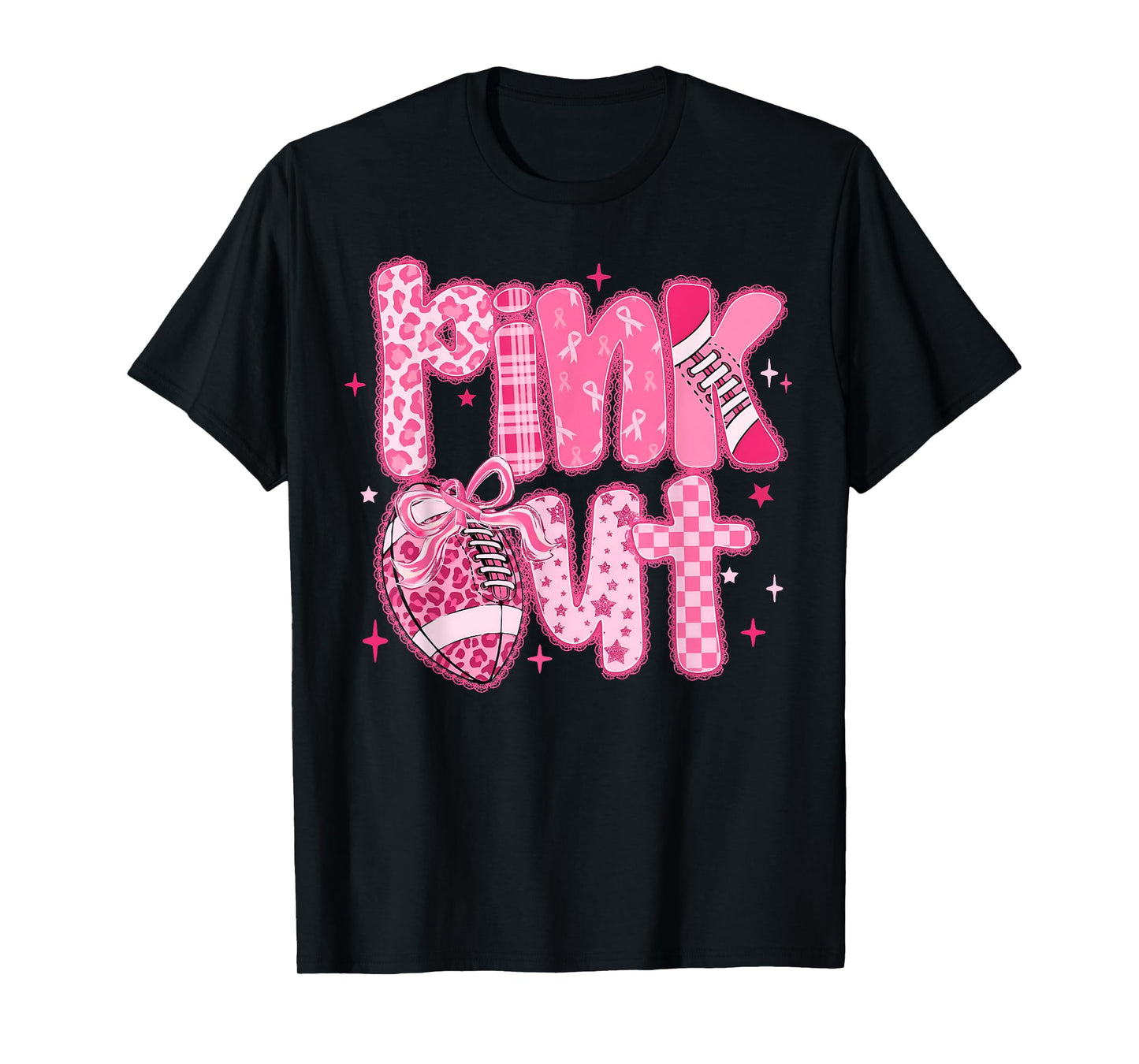 Pink Out Football Coquette Bow Breast Cancer Warrior Support T-Shirt