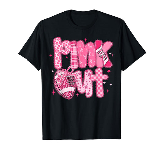Pink Out Football Coquette Bow Breast Cancer Warrior Support T-Shirt