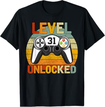 Level 31 Unlocked 31 Years Old Retro 31st Birthday Gift T-Shirt