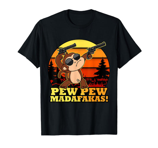 Crazy Monkey Pew Pew Madafakas Funny Vintage Monke T-Shirt