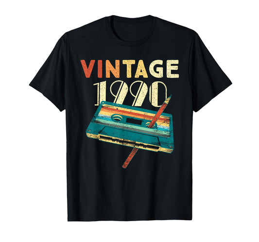 Vintage 1990 Music Cassette 35 Years Old Gifts 35th Birthday T-Shirt