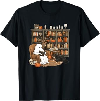 Spooky Library Ghost Reading Book T-Shirt