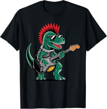 Cute Dinosaur Playing Guitar Rock Gift For Men Women Kid Boy T-Shirt