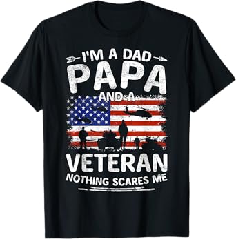 I'm A Dad Papa And Veteran Fathers Day Retro Papa Grandpa T-Shirt